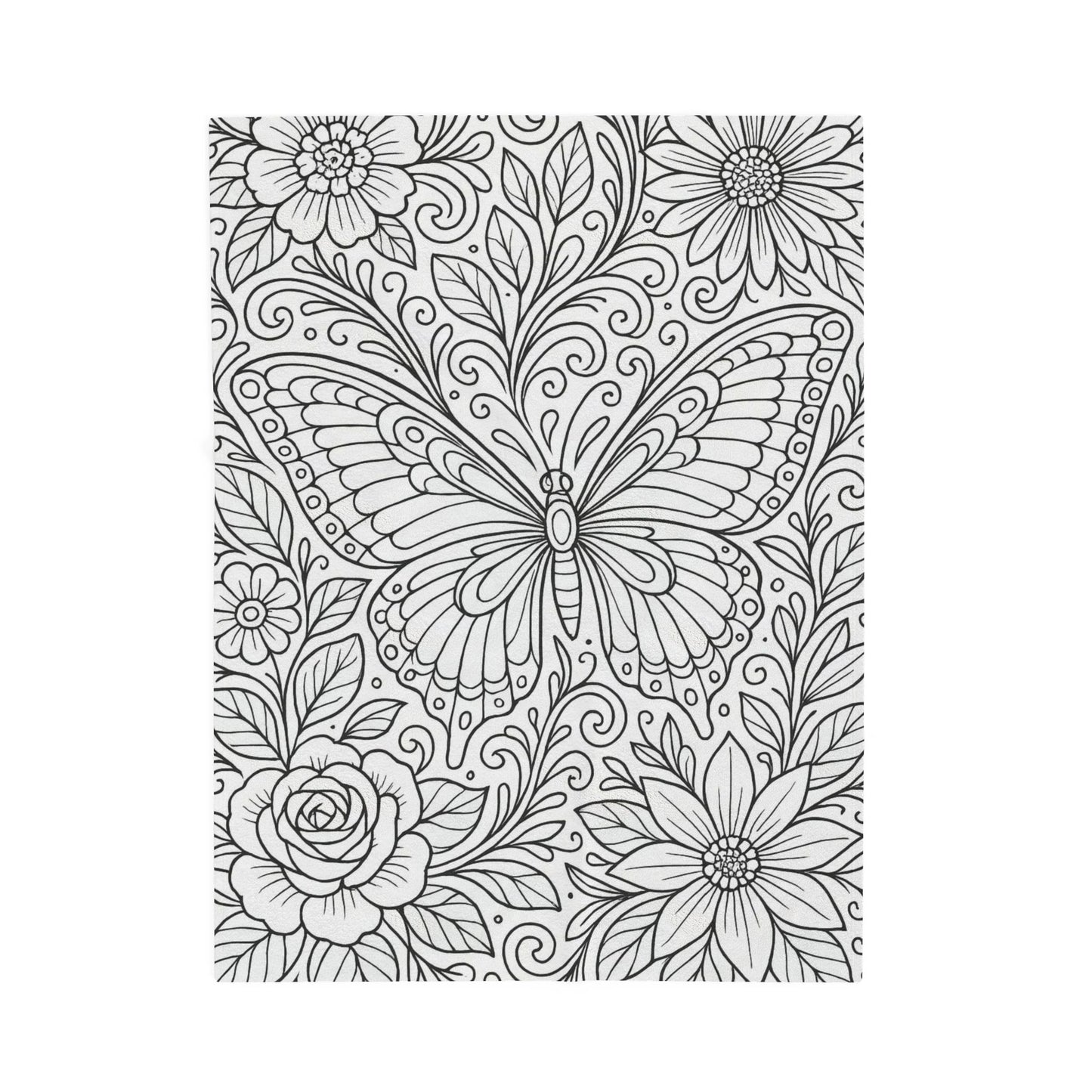 Butterfly Garden Velveteen Plush Blanket — Floral Coloring-Style Throw for Teens & Adults