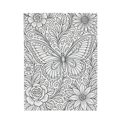 Butterfly Garden Velveteen Plush Blanket — Floral Coloring-Style Throw for Teens & Adults