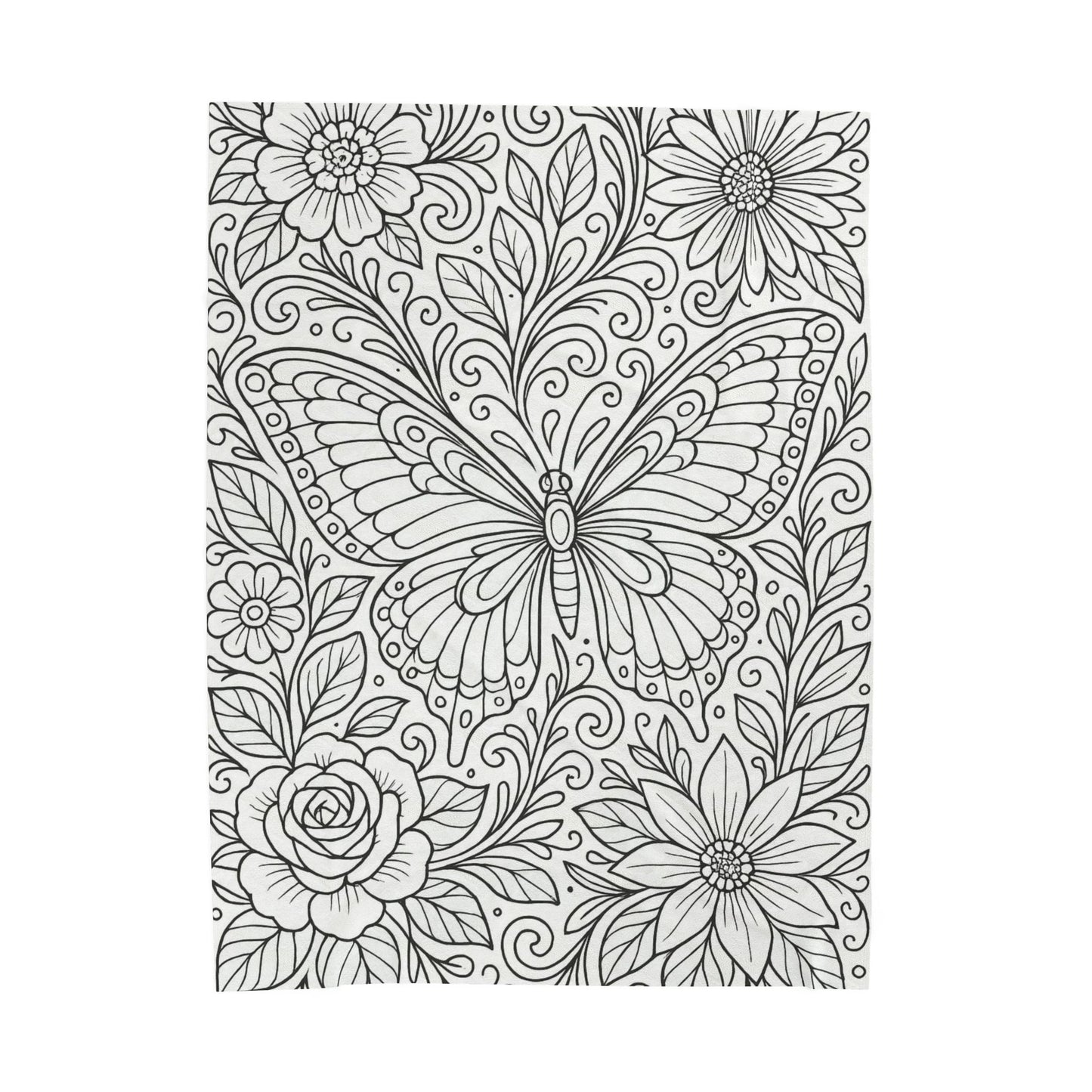 Butterfly Garden Velveteen Plush Blanket — Floral Coloring-Style Throw for Teens & Adults