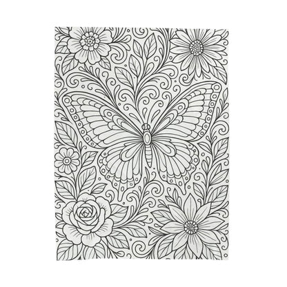 Butterfly Garden Velveteen Plush Blanket — Floral Coloring-Style Throw for Teens & Adults