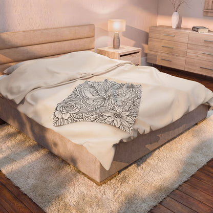Butterfly Garden Velveteen Plush Blanket — Floral Coloring-Style Throw for Teens & Adults