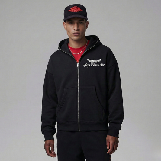 Fleeced Full-Zip Boxy Hoodie