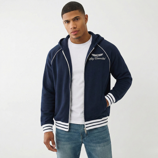 MC Drop-Shoulder Zip Hoodie — Relaxed Essential